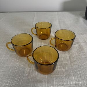 Vintage Vereco France Amber Glasses Set of  4 from 1960s / 1970s European Coffee